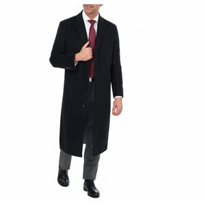 Cezani Italian Cashmere Trench Over Pea Long Dress Car Coat Black Men 46